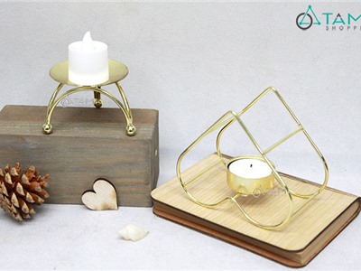 Chân nến kim loại ánh kim vàng mini để bàn H-CHN-19